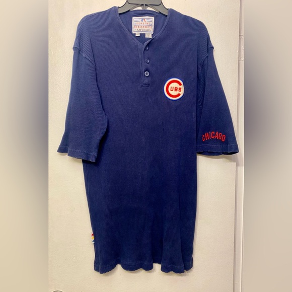 Vintage Mirage Chicago Cubs Henley Ribbed Knit Shirt Jersey Men’s XXL Blue Red - Picture 2 of 8